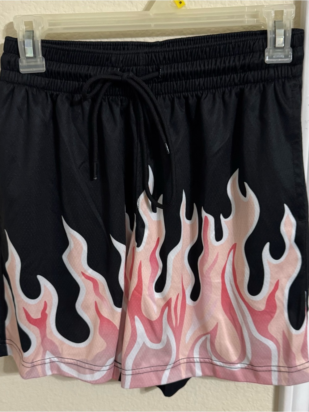 Black Flame Print Men’s Shorts - Casual Drawstring